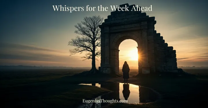 Person silhouetted at sunrise beneath an ancient stone arch, symbolizing the closing of one chapter and the belief needed to step into a new beginning.