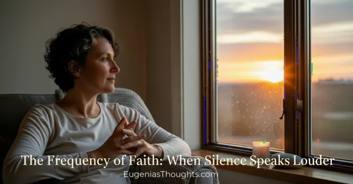 Peaceful sunrise reflection - person sits quietly, symbolizing silent prayer, faith, and hope while waiting for God’s timing. Feature image for The Frequency of Faith blog.
