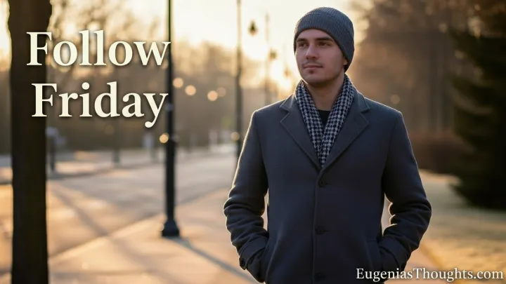 Man in coat and beanie walking on a quiet path at sunrise with “Follow Friday” text, symbolizing following Jesus with peace and discernment in everyday life.
